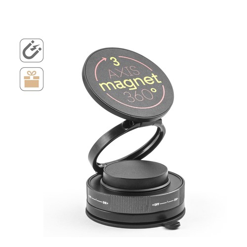 hi!dea - KEPLER. Support magnétique pour téléphone portable avec système de fixation à vide pour surfaces lisses et non lisses (rotation à 360°)